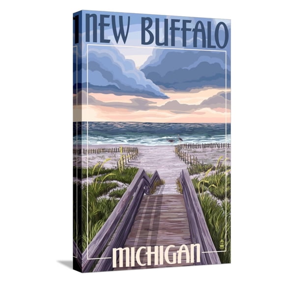 Art.com New Buffalo, Michigan - Beach Scene Stretched Canvas Print Wall Art by Lantern Press, 12" x 18"