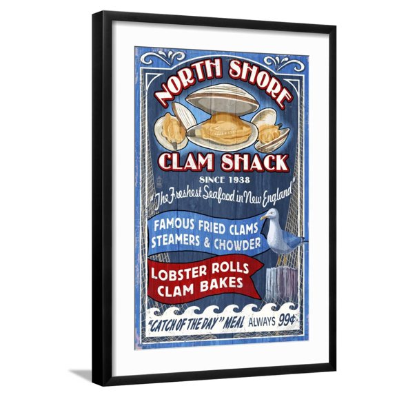 Art.com New England - Clam Shack Art Print by Lantern Press, Black Frame Wall Art, 21" x 29"