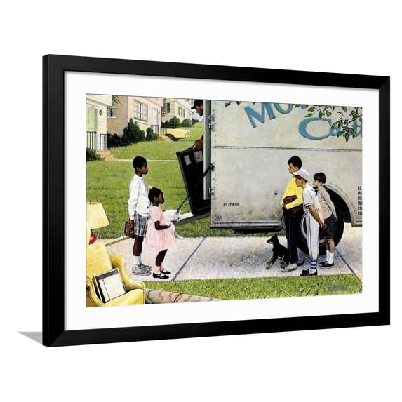Art.com New Neighbors (or New Kids in the Neighborhood; Moving In) Giclee Print by Norman Rockwell, Black Frame Wall Art, 44" x 32"