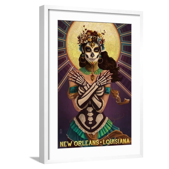 Art.com New Orleans, Louisiana - Day of the Dead Crossbones Art Print by Lantern Press, White Frame Wall Art, 21" x 29"