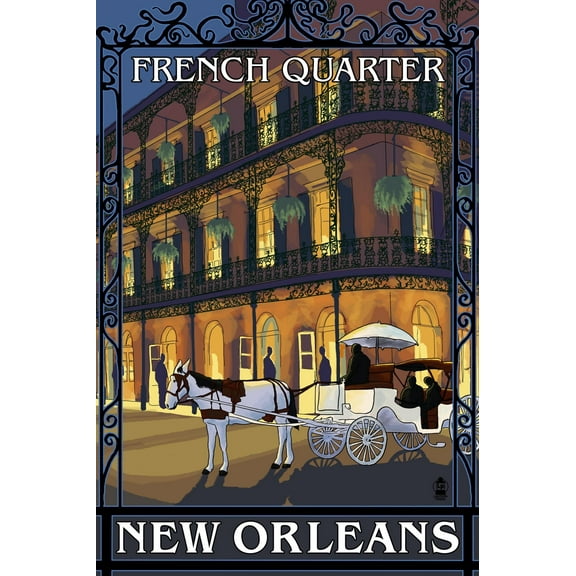 Art.com New Orleans, Louisiana - French Quarter at Night - Lantern Press Original Poster Art Print by Lantern Press, 16" x 24"