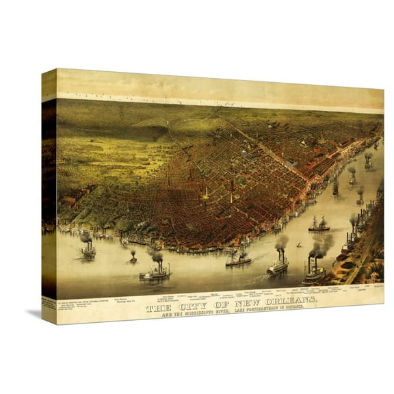 Art.com New Orleans, Louisiana - Panoramic Map Stretched Canvas Print Wall Art by Lantern Press, 18" x 12"