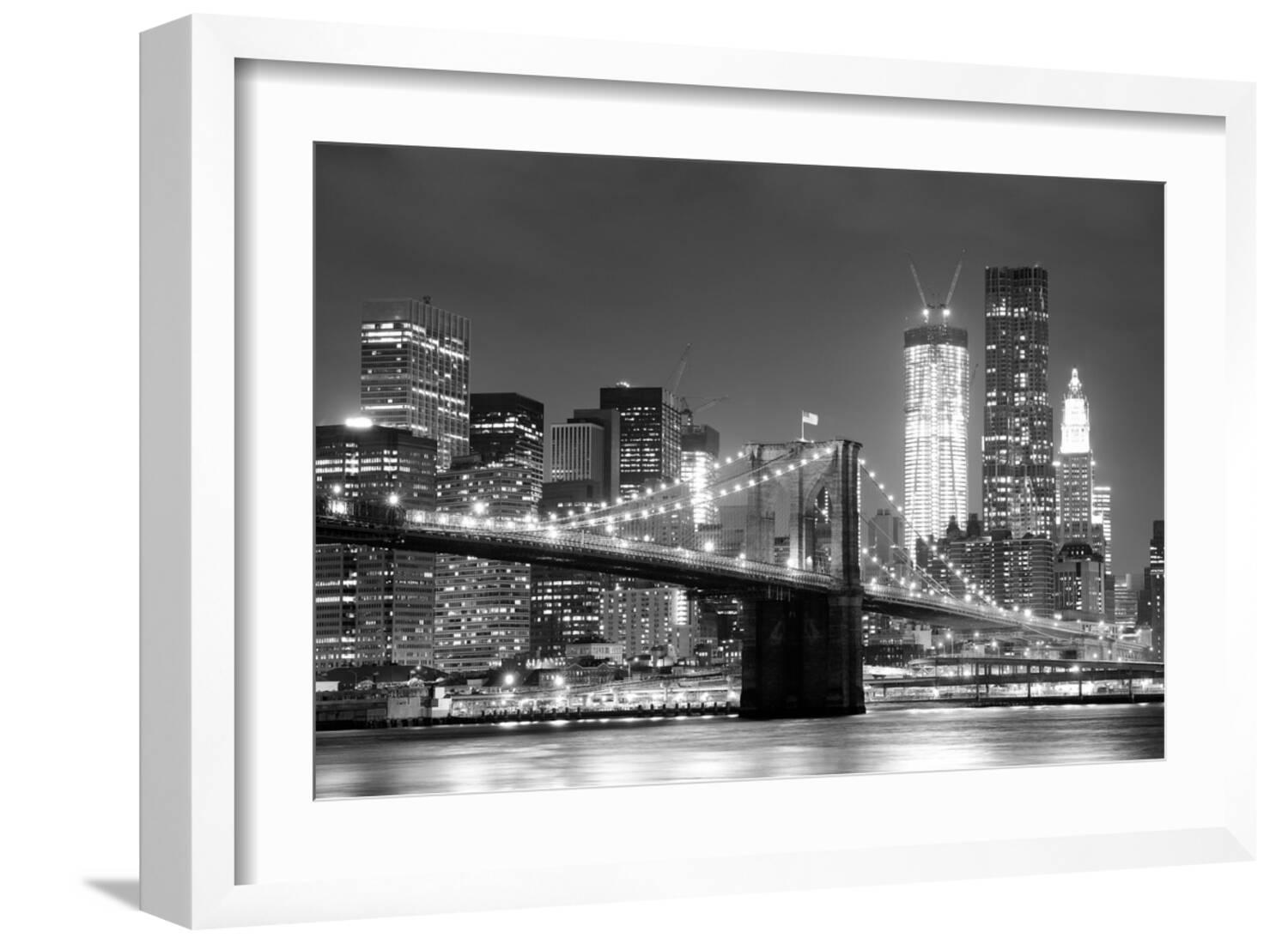 Art.com New York City Brooklyn Bridge Black and White with Downtown ...