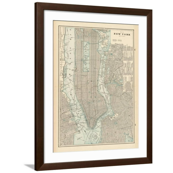Art.com New York City Map Art Print by Wild Apple Portfolio, Brown Frame Wall Art, 32" x 40"