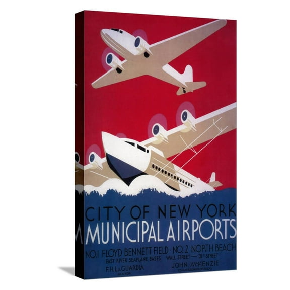 Art.com New York City Municipal Airport Vintage Poster - New York, NY Stretched Canvas Print Wall Art by Lantern Press, 12" x 18"