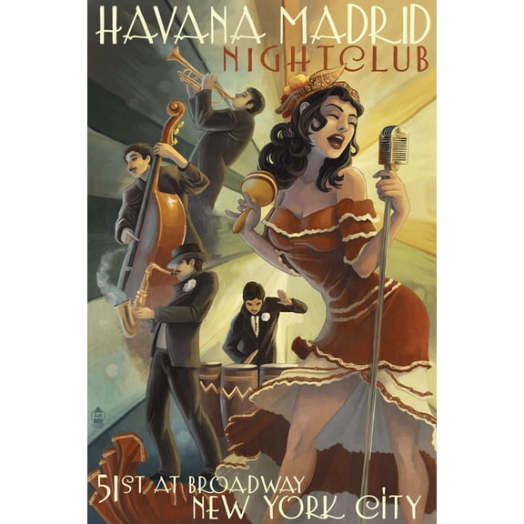 Art.com New York City, NY - Havana Madrid Nightclub Art Print by Lantern Press, 12" x 18"
