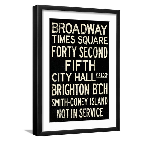 Art.com New York City Times Square Broadway Vintage Subway Retro Metro Art Print, Black Frame Wall Art, 17" x 23"