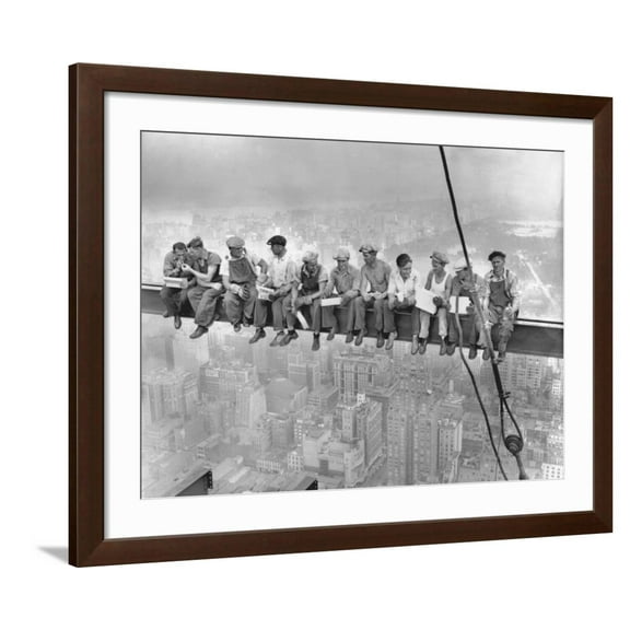 Art.com New York Construction Workers Lunching on a Crossbeam Photographic Print, Brown Frame Wall Art, 40" x 32"