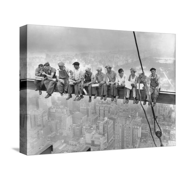Art.com New York Construction Workers Lunching on a Crossbeam Stretched Canvas Print Wall Art, 16" x 12"