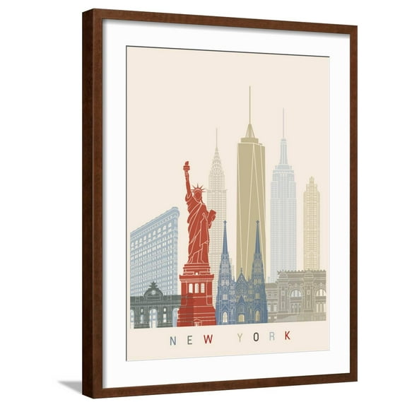 Art.com New York Skyline Poster Art Print by paulrommer, Brown Frame Wall Art, 23" x 29"