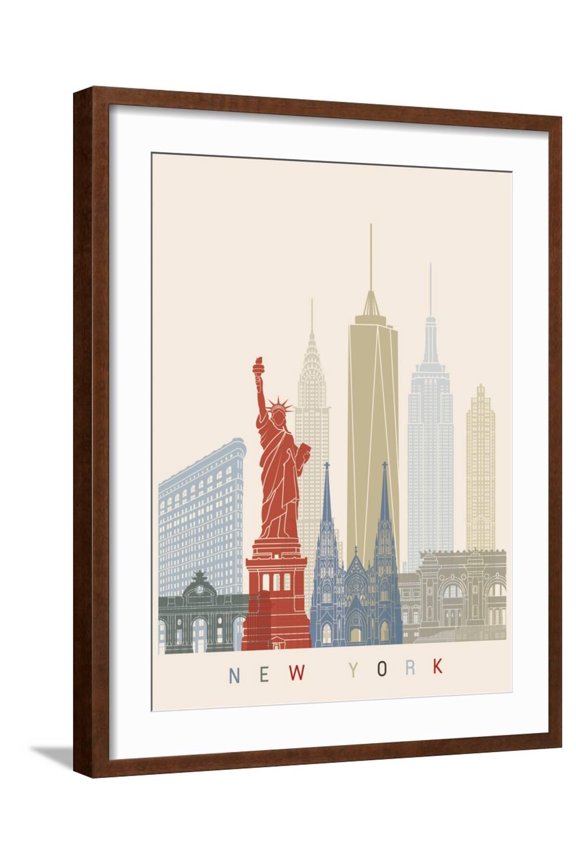 New York Skyline Poster Art Print by paulrommer, Brown Frame Wall Art, 23" x 29"