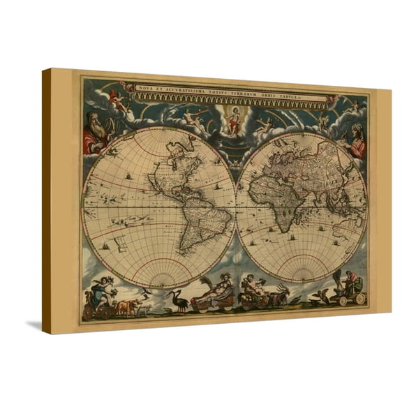 Art.com New and Accurate Map of the World Stretched Canvas Print Wall Art by Joan Blaeu, 36" x 24"