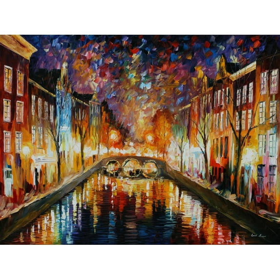Art.com Night Amsterdam Art Print by Leonid Afremov, 16" x 12"