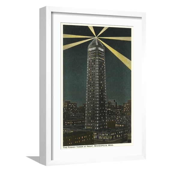 Art.com Night, Foshay Tower, Minneapolis, Minnesota Art Print, White Frame Wall Art, 17" x 23"