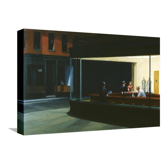 Art.com Nighthawks Stretched Canvas Print Wall Art by Edward Hopper, 18" x 12"