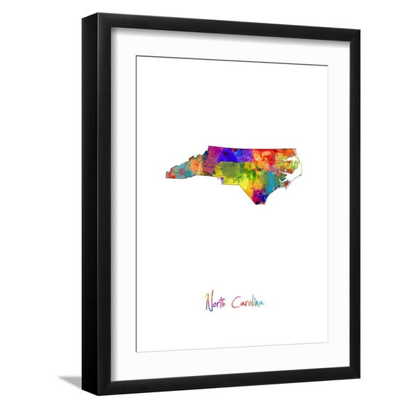 Art.com North Carolina Map Art Print by Michael Tompsett, Black Frame Wall Art, 17" x 21"