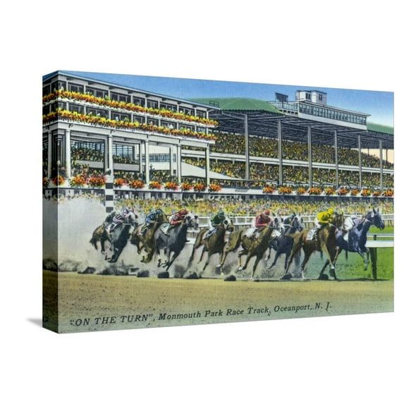 Art.com Oceanport, New Jersey - Monmouth Park Race Track Scene Stretched Canvas Print Wall Art by Lantern Press, 18" x 12"