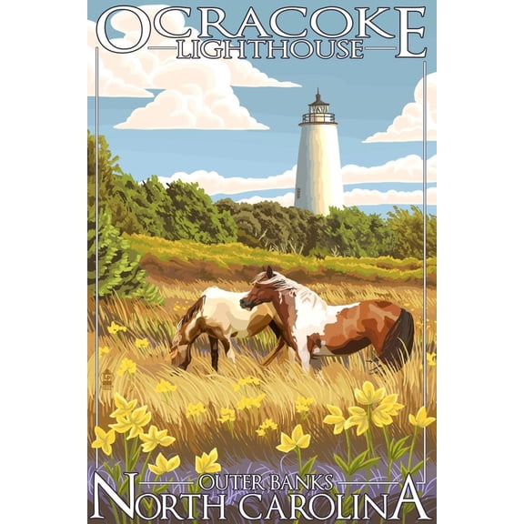 Art.com Ocracoke Lighthouse - Outer Banks, North Carolina Art Print by Lantern Press, 24" x 36"