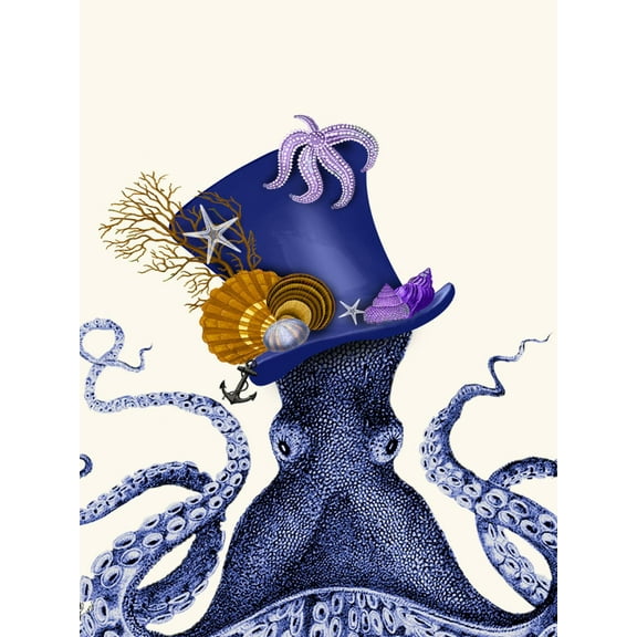 Art.com Octopus Nautical Hat Art Print by Fab Funky, 18" x 24"