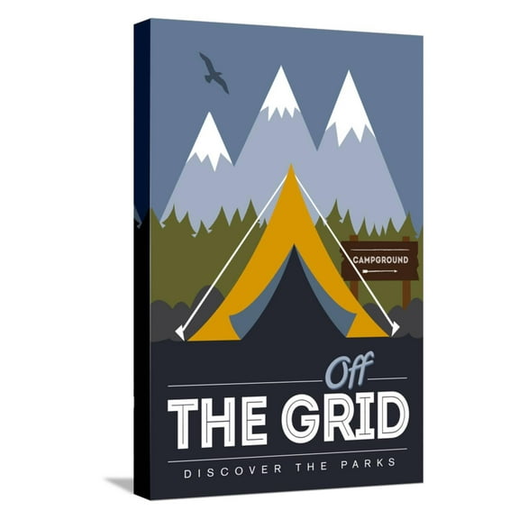 Art.com Off the Grid (Tent) - Discover the Parks Stretched Canvas Print Wall Art by Lantern Press, 12" x 18"
