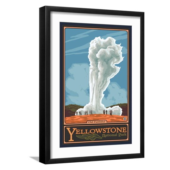Art.com Old Faithful Geyser, Yellowstone National Park, Wyoming Art Print by Lantern Press, Black Frame Wall Art, 17" x 23"