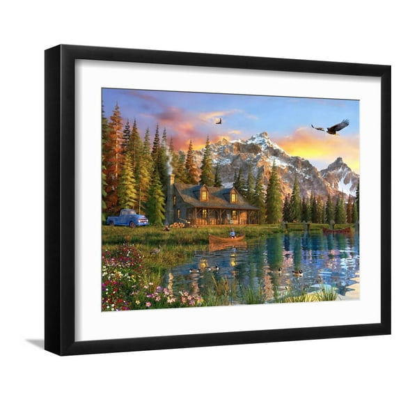 Art.com Old Log Cabin Art Print by Dominic Davison, Black Frame Wall Art, 21" x 17"