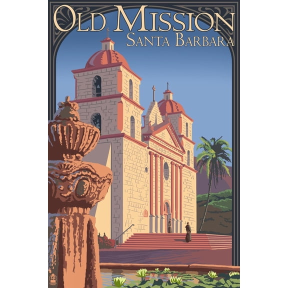 Art.com Old Mission - Santa Barbara, California Art Print by Lantern Press, 12" x 18"