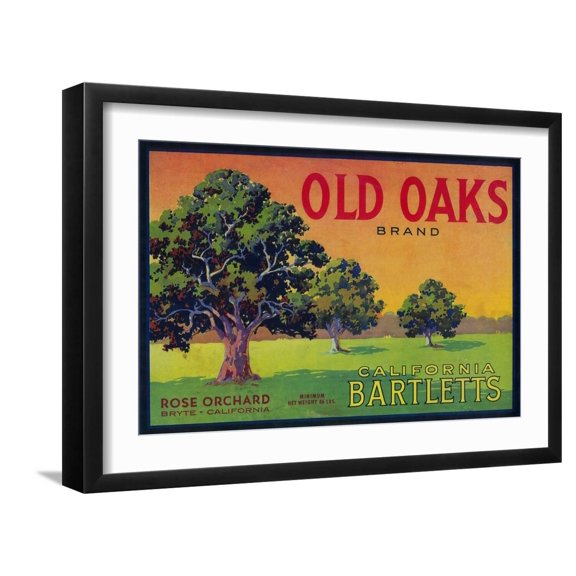 Art.com Old Oaks Pear Crate Label - Bryte, CA Art Print by Lantern Press, Black Frame Wall Art, 23" x 17"