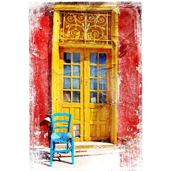 Art.com Old Traditional Greek Doors - Artwork In Painting Style Art Print by Maugli-l, 16" x 24"