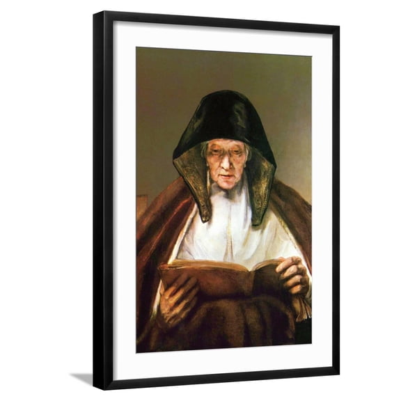 Art.com Old Woman, Reading Art Print by Rembrandt van Rijn, Black Frame Wall Art, 21" x 29"
