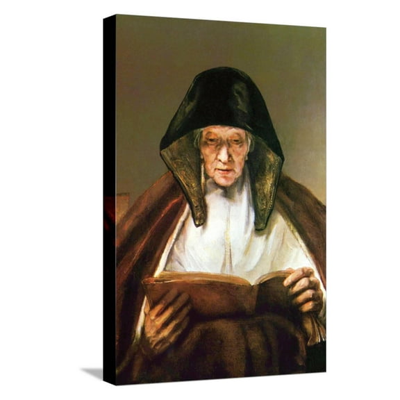 Art.com Old Woman, Reading Stretched Canvas Print Wall Art by Rembrandt van Rijn, 12" x 18"