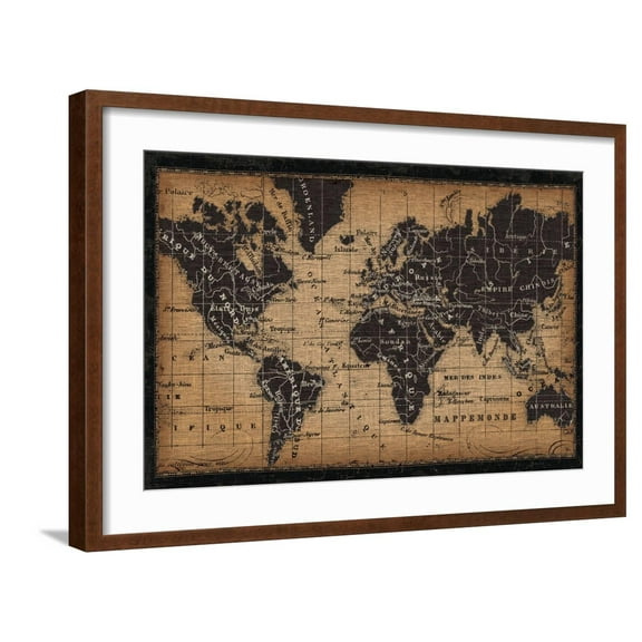 Art.com Old World Map Art Print, Brown Frame Wall Art, 29" x 21"
