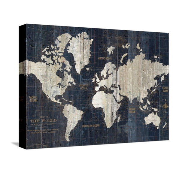 Art.com Old World Map Blue Crop Stretched Canvas Print Wall Art by Wild Apple Portfolio, 16" x 12"