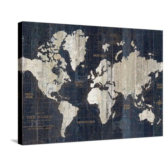 Art.com Old World Map Blue Crop Stretched Canvas Print Wall Art by Wild Apple Portfolio, 32" x 24"
