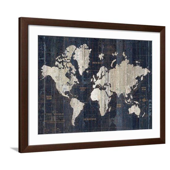 Art.com Old World Map Blue v2 Art Print by Wild Apple Portfolio, Brown Frame Wall Art, 40" x 32"