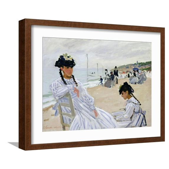 Art.com On the Beach at Trouville Giclee Print by Claude Monet, Brown Frame Wall Art, 21" x 17"