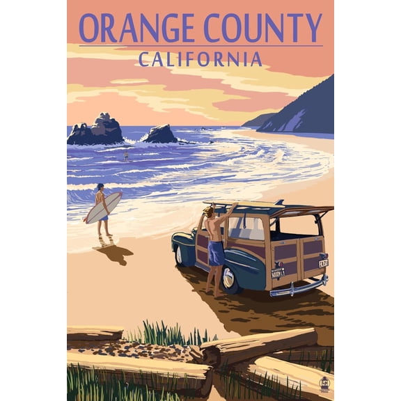 Art.com Orange County, California - Woody on Beach Art Print by Lantern Press, 12" x 18"