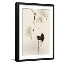 Art.com Oriental Style Painting, Red-Crowned Crane Art Print by ori-artiste, Black Frame Wall Art, 17" x 23"