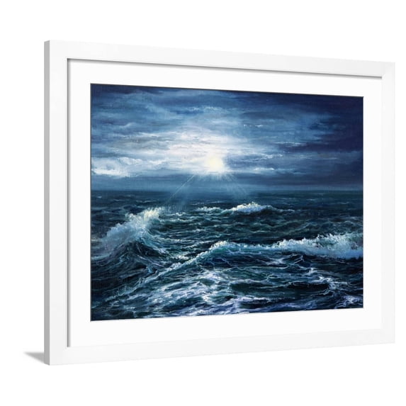 Art.com Original Oil Painting Showing Waves in Ocean or Sea on Canvas. Modern Impressionism, Modernism,Mari Art Print by Boyan Dimitrov, White Frame Wall Art, 40" x 32"