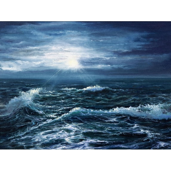 Art.com Original Oil Painting Showing Waves in Ocean or Sea on Canvas. Modern Impressionism, Modernism,Mari Art Print by Boyan Dimitrov, 24" x 18"