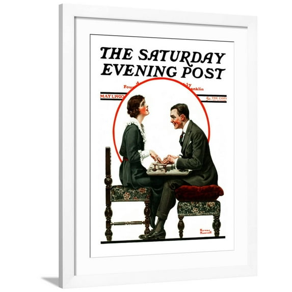 Art.com Ouija Board Saturday Evening Post Cover, May 1,1920 Giclee Print by Norman Rockwell, White Frame Wall Art, 32" x 40"