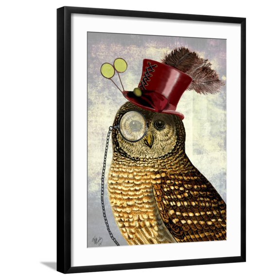Art.com Owl with Top Hat Art Print by Fab Funky, Black Frame Wall Art, 23" x 29"