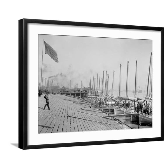 Art.com Oyster Luggers at the Levee, New Orleans Photo, Black Frame Wall Art, 29" x 23"