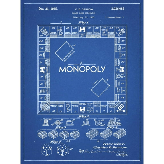 Art.com PP131- Blueprint Monopoly Patent Poster Giclee Print by Cole Borders, 12" x 16"
