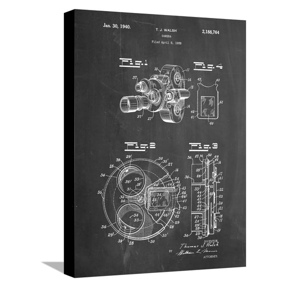 Art.com PP198- Chalkboard Bell and Howell Color Filter Camera Patent Poster Stretched Canvas Print Wall Art by Cole Borders, 12" x 16"