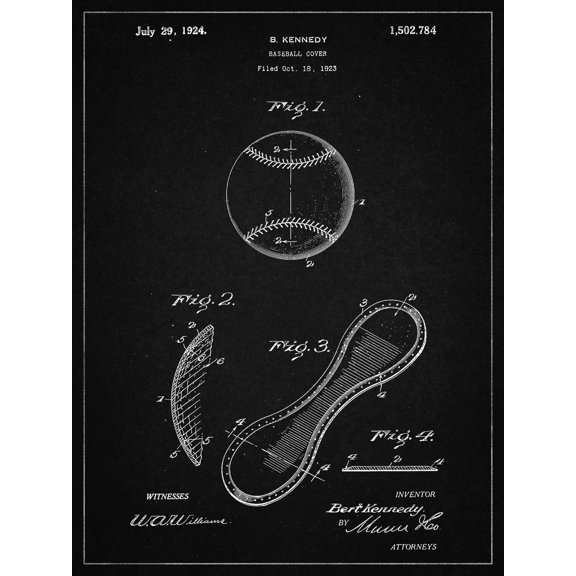 Art.com PP271-Vintage Black Vintage Baseball 1924 Patent Poster Giclee Print by Cole Borders, 18" x 24"