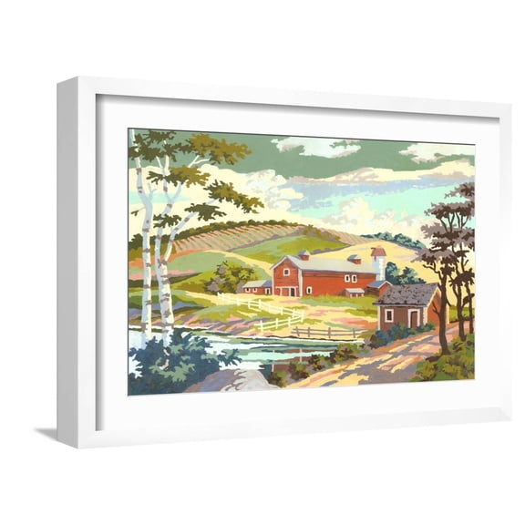 Art.com Paint by Numbers, Farm Scene Number One Art Print, White Frame Wall Art, 23" x 17"