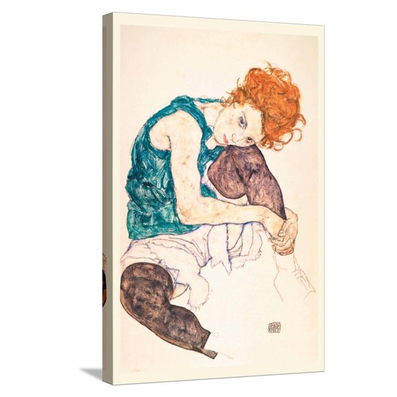 Art.com Painter's Wife, Seated Stretched Canvas Print Wall Art by Egon Schiele, 16" x 24"