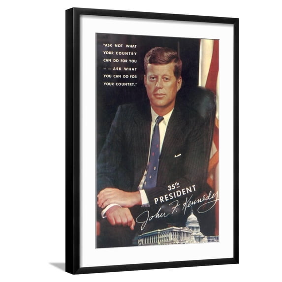 Art.com Painting of John F. Kennedy Art Print, Black Frame Wall Art, 21" x 29"