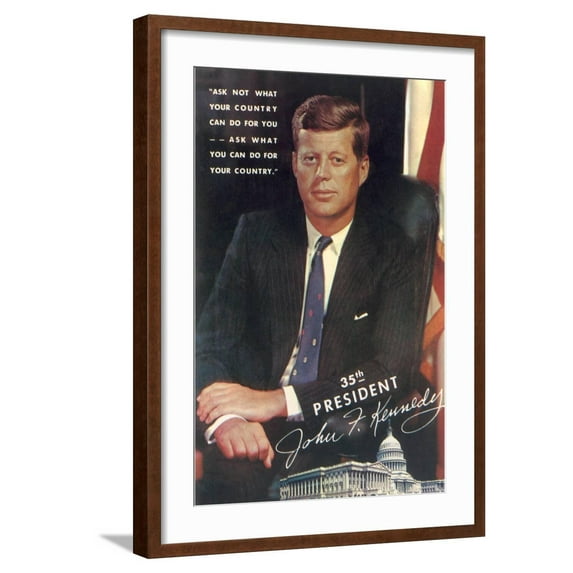 Art.com Painting of John F. Kennedy Art Print, Brown Frame Wall Art, 21" x 29"